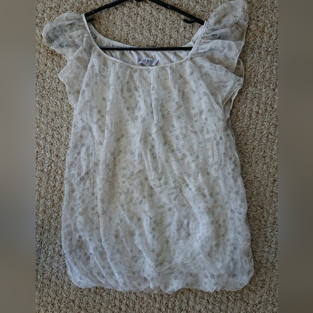 Luisa Ricci Italy Silk White Floral Sheer Lined Flowy Top Size M/L